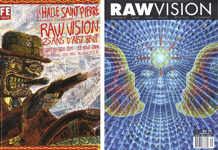 Афиша выставки «25 лет журналу Raw Vision» и обложка журнала Raw Vision (сентябрь 2013)